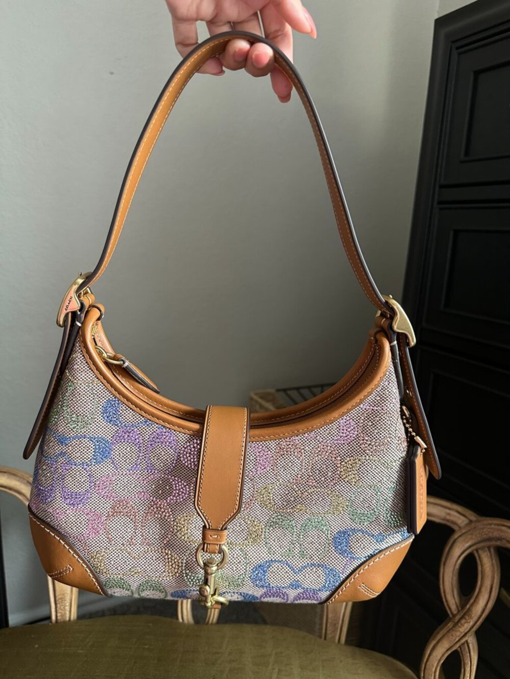 Coach Hamptons Hobo Bag Crystal Signature Jacquard Rainbow Ombré CCX16